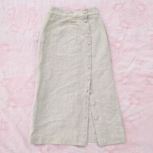 Ajaie Alaie Transitional Linen Skirt XS Beige Button Up Pencil Handmade Chakra